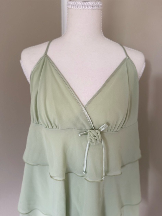 Cinema Exoile Tops - Y2K fairycore Tiered Ruffle V-Neck Babydoll Cami Top - Light sage Green L